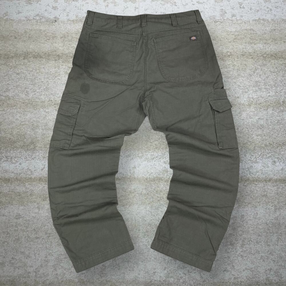Vintage Y2K Dickies Cargo Pants 36x32 Baggy Wide Olive Green Cotton Dungarees
